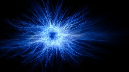 Fototapeta premium Stunning blue energy discharge with vibrant plasma filaments against black, ideal for science, technology, or abstract designs and concepts, visually striking