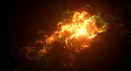 Abstract fiery explosion with particles on a dark background effect
