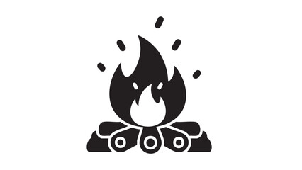 Campfire Icon A Simple Black and White Illustration of Flames and Logs on a White Background
