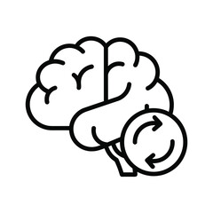 Brain with refresh symbol icon representing cognitive function, mental health, learning, and thought process