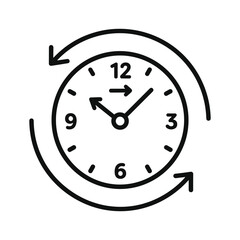 Time management and productivity icon with a clock and arrows symbolizing efficiency and progress, isolated on