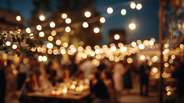 Celebrate under the lights at a rustic outdoor wedding reception, a warm and inviting ambiance for unforgettable memories and cherished moments together