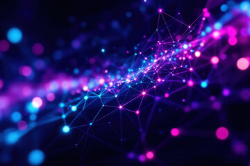 Abstract background of a glowing digital network structure. Futuristic plexus of connected nodes and lines for technology and data communication concepts