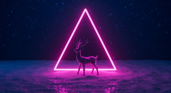 Neon Deer in Triangle Space Aesthetic Digital Art Illustration Graphic