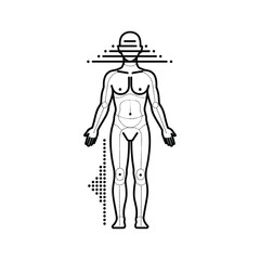 Obraz premium Human body outline with abstract data elements, isolated on white background