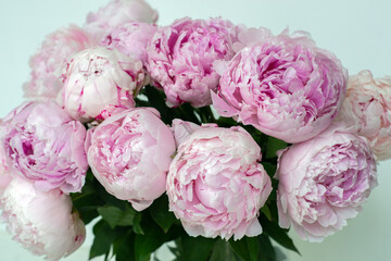 Soft pink peonies in a glass vase
