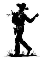 Hand drawn dancing cowboy silhouette