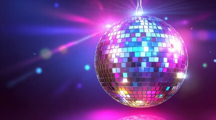 Obraz premium Bright lights burst around a shiny disco ball creating an energetic atmosphere perfect for dancing.