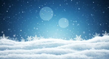 Winter wonderland with falling snow and snow covered ground background