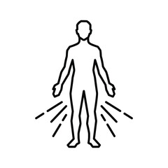 Human body outline with radiating lines from legs, representing energy or scan