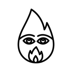 Cartoon flame character with eyes and a small fire, isolated on