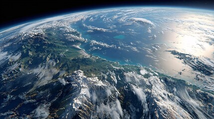 Planet earth view from space showing clouds oceans and land masses.