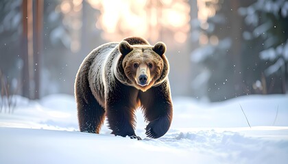 雪の上を歩く野生の熊 Wild Bear Walking on the snow（Generative AI）