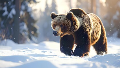 雪の上を歩く野生の熊 Wild Bear Walking on the snow（Generative AI）