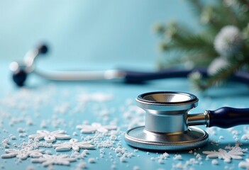 New Year medical greeting card with stethoscope and snow decoration
