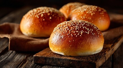 Golden sesame burger buns baked to perfection, ready for your delicious burger recipe, ideal for food blogs, recipe cards, and restaurant menus