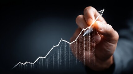 Drawing a dynamic business growth chart with rising arrow, visualizing success and financial progress toward an optimistic future in professional setting