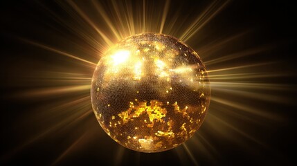 Bright lights dance around a sparkling disco ball creating an exciting party ambiance.