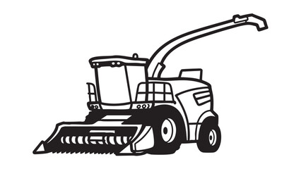 Naklejka premium Agricultural harvesting machine illustration Vector artwork of a forage harvester in black and white