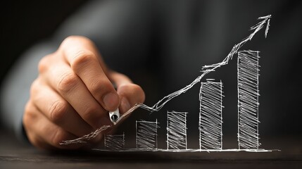 See your business grow with data analytics and insights showing increasing financial success and positive trends with a hand drawing upward growth chart