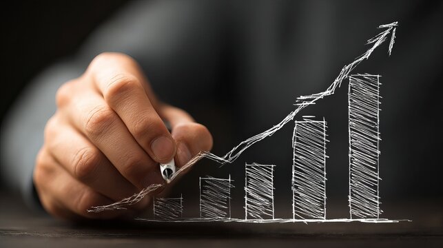 See your business grow with data analytics and insights showing increasing financial success and positive trends with a hand drawing upward growth chart