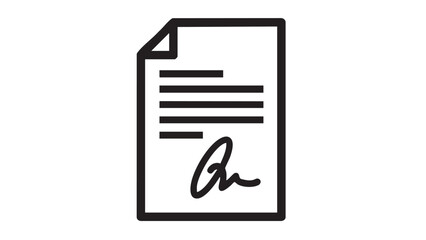 An essential outline icon representing an official document with a distinctive signature, symbolizing a signed agreement, legal contract, or important authorization form for business and personal use