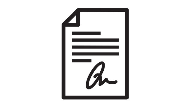 An essential outline icon representing an official document with a distinctive signature, symbolizing a signed agreement, legal contract, or important authorization form for business and personal use