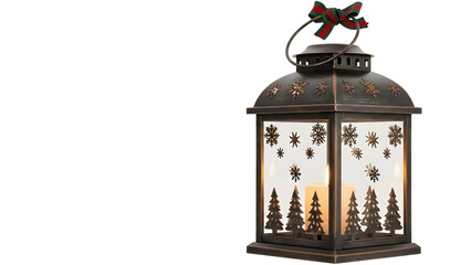 Christmas lantern with snowflakes and trees on white background
