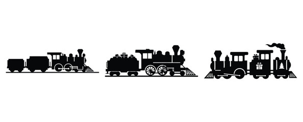 christmas train silhouette icon set. christmas silhouette icons collection with solid styles.
