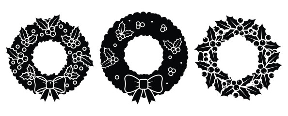 christmas wreath silhouette icon set. christmas silhouette icons collection with solid styles.