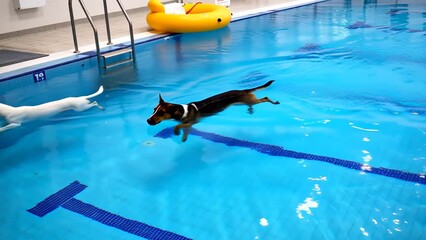 Two Dogs Swimming in a Pool