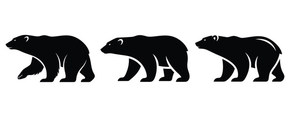 polar bear silhouette icon set. christmas silhouette icons collection with solid styles.