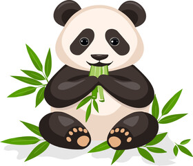 Transparent background with panda and bamboo. illustration with panda and green bamboo on a transparent background.