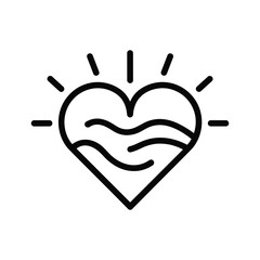 Outline heart icon with water waves and radiating lines isolated on white background