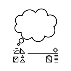 Thought bubble with abstract geometric shapes and lines, isolated on white