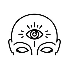 Third eye symbol on a human head, spiritual awakening concept, isolated on white background