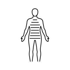 Human body outline with horizontal lines on torso, isolated on white background