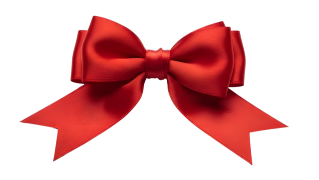 Red satin gift ribbon bow isolated on white background