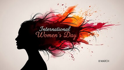 International women's day silhouette, colorful watercolor hair, 8th march.