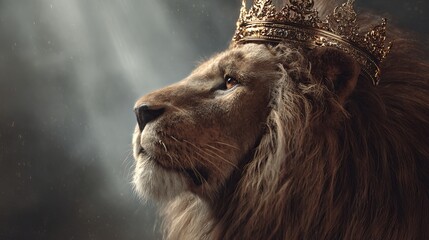 Majestic lion wearing golden crown exudes power, leadership, and regal elegance perfect for luxury brands and impactful storytelling