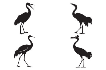 Obraz premium Crane Bird Silhouette Vector Illustration. Elegant Wildlife and Japanese Art Design