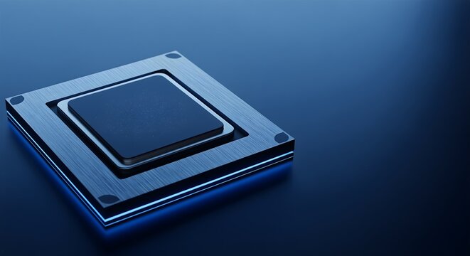 Advanced Computer Microprocessor Chip with Futuristic Blue Light Glow, Symbolizing Artificial Intelligence, Data Processing, and High-Speed Computing Technology.