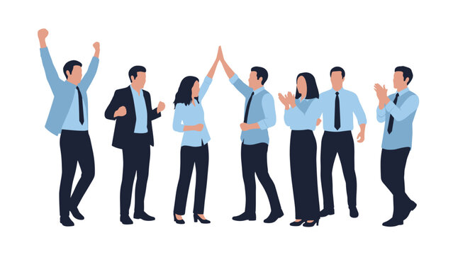 Victorious business team celebrating success with a high five, unity and collaboration
