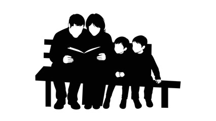 Loving family reading together on park bench, sharing stories, creating memories of togetherness