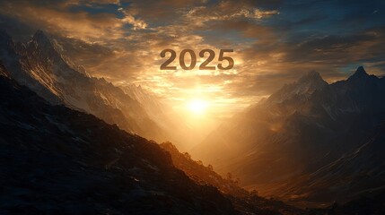 Golden sunrise over majestic mountains in 2025 inspires hope and new beginnings for the year ahead with stunning natural light