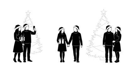 Festive Christmas spirit Young couples celebrating together with gifts and holiday cheer