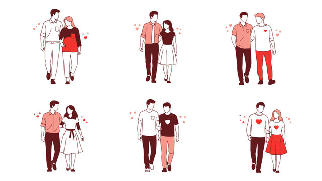 Charming couples stroll together, radiating love and happiness, perfect for Valentine's Day