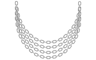 Layered Silver Chains Isolated On White Background, Antique Jewelry Vector Illustration.