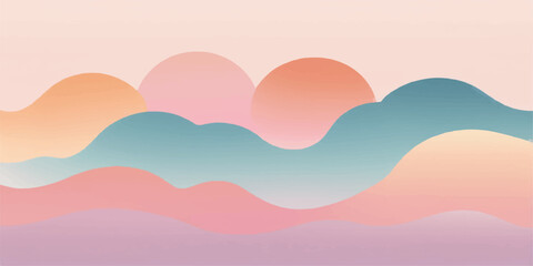 Obraz premium Abstract vector illustration of a summer sky landscape with sunbeams, clouds, and a rainbow design