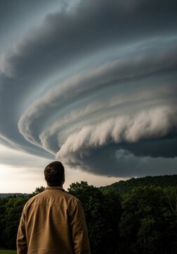 Man Watches Massive Shelf Cloud Over Forest as Storm Front Rolls Across the Sky
